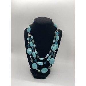 Triple Strand Turquoise Color Beaded Adjustable Necklace